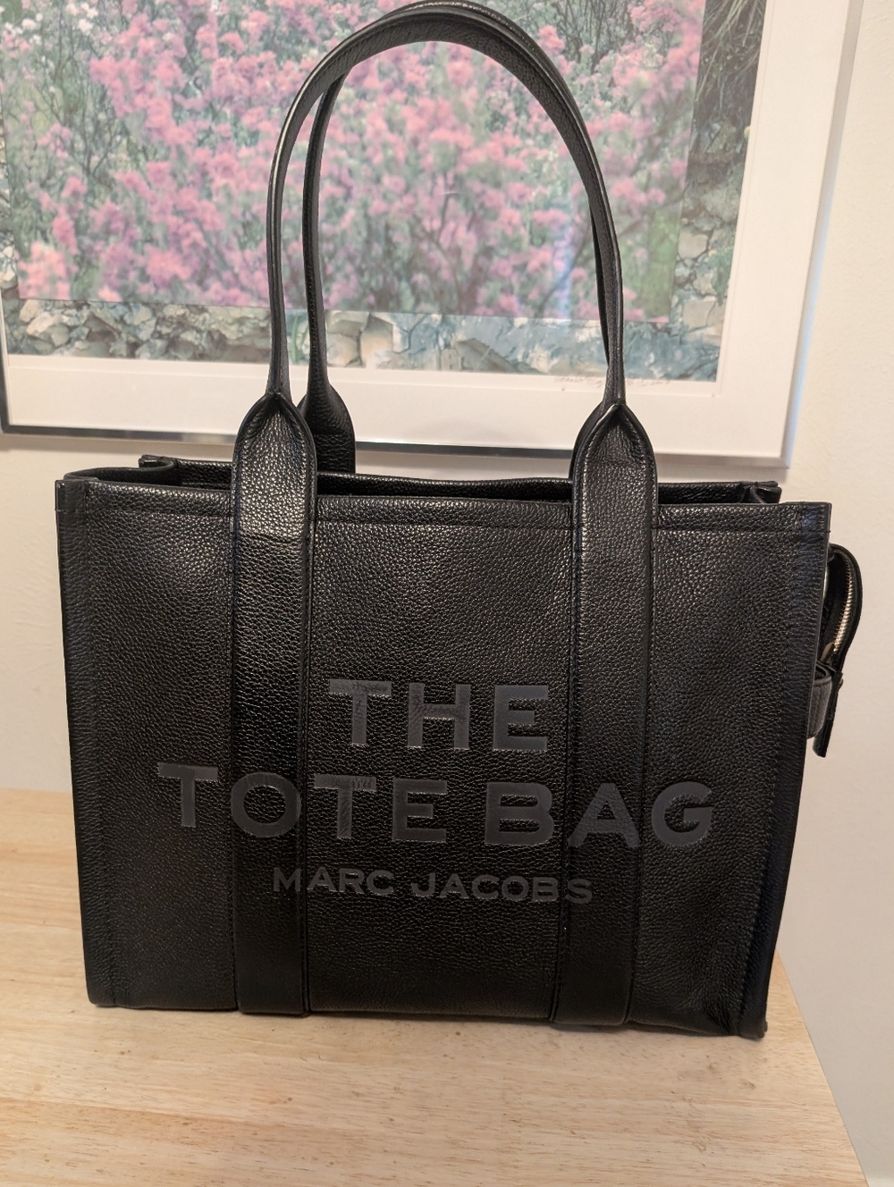 Marc Jacobs Black Embossed 'The Tote Bag' Leather Tote Large